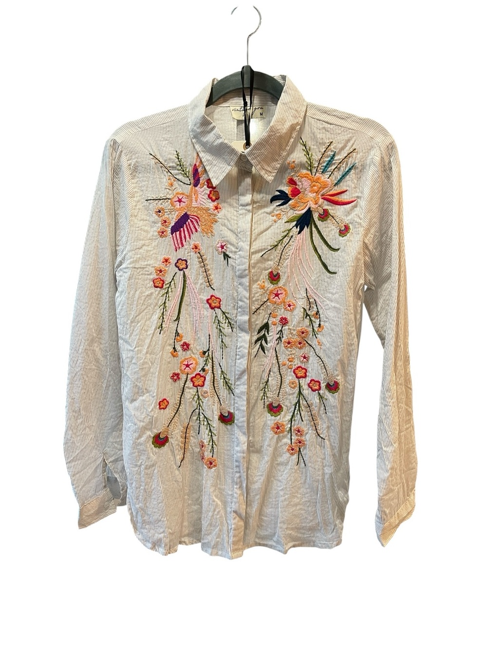Vintage inspired… Embroidered floral button up cotton blouse